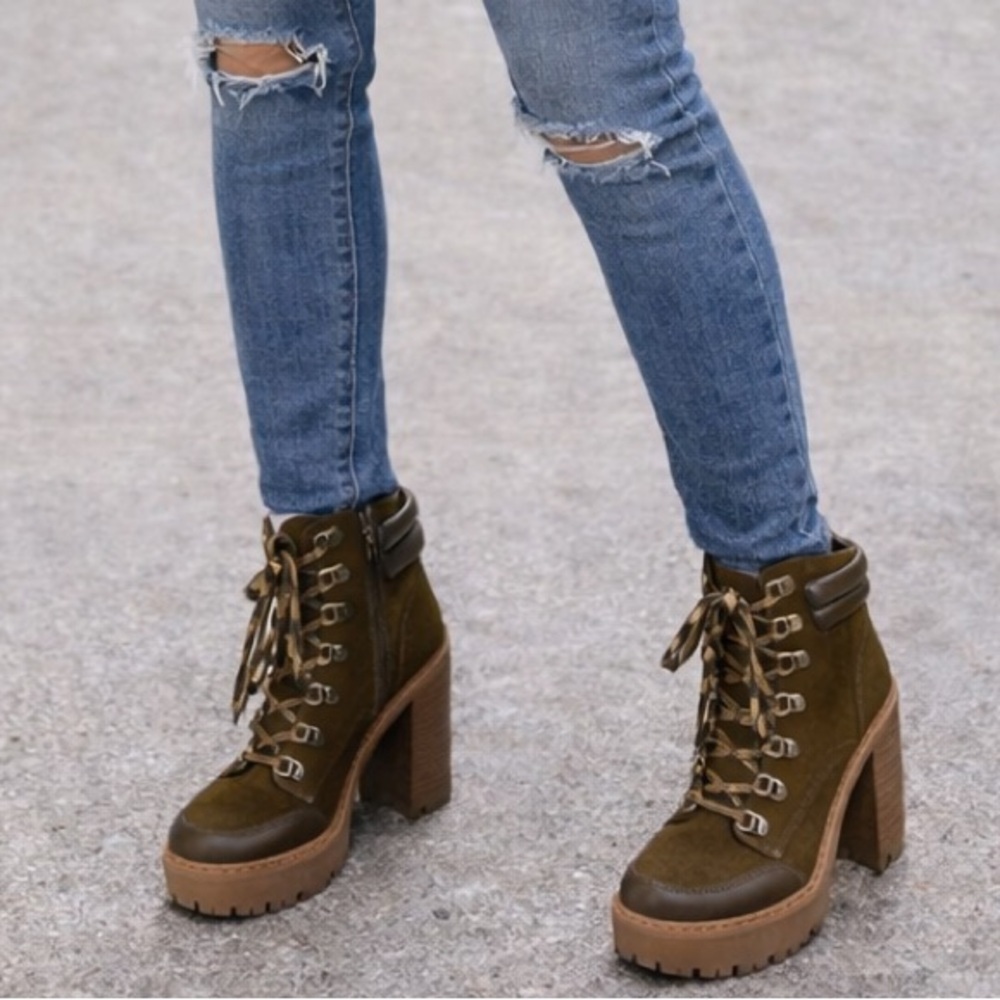 JLo Jennifer Lopez Chunky Lace-Up Ankle Booties | Platform Heel Boots | 7.5
